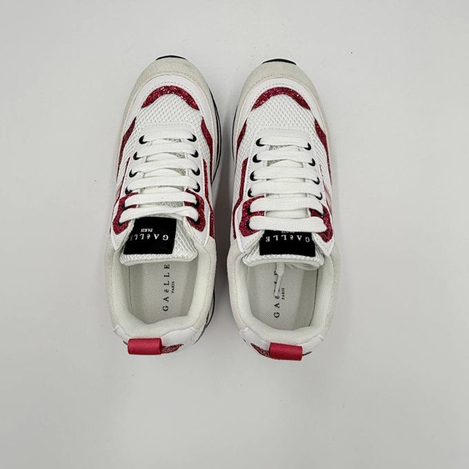 Кроссовки женские Gaëlle Paris SNEAKERS PLATFORM IN TESSUTO E PELLE White with pink glitter
