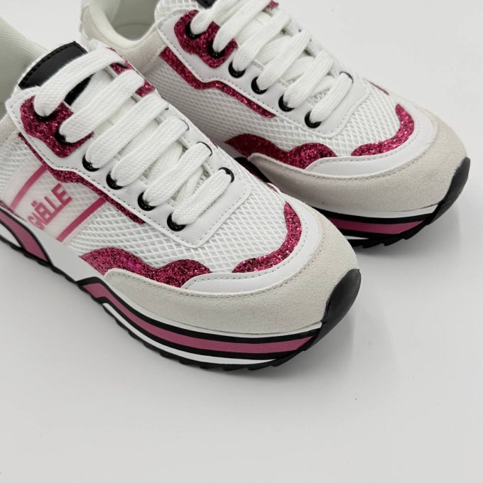 Кроссовки женские Gaëlle Paris SNEAKERS PLATFORM IN TESSUTO E PELLE White with pink glitter