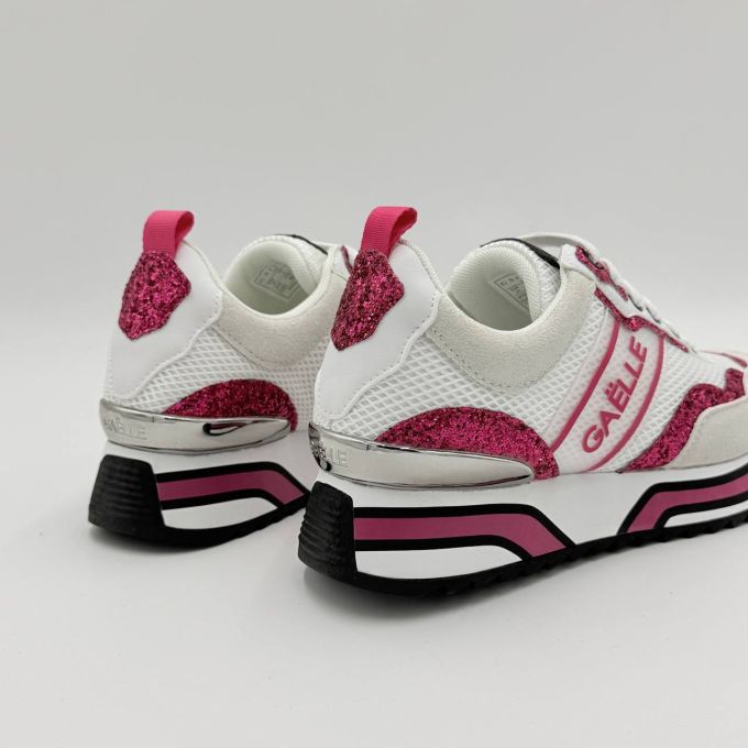 Кроссовки женские Gaëlle Paris SNEAKERS PLATFORM IN TESSUTO E PELLE White with pink glitter
