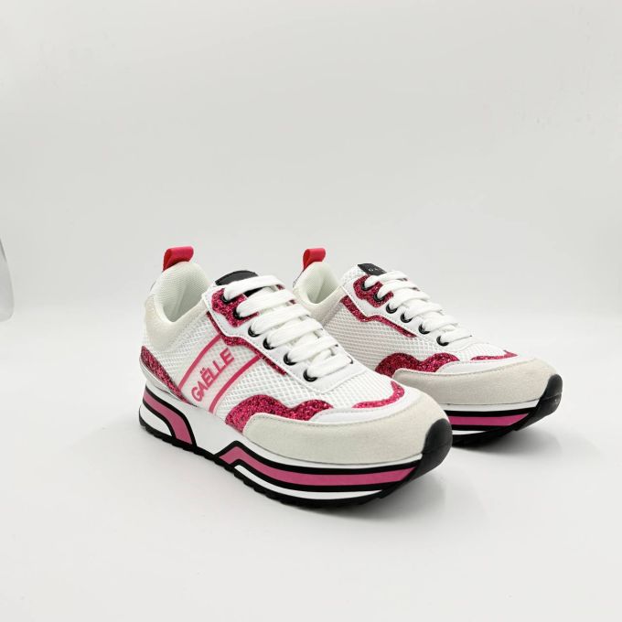 Кроссовки женские Gaëlle Paris SNEAKERS PLATFORM IN TESSUTO E PELLE White with pink glitter