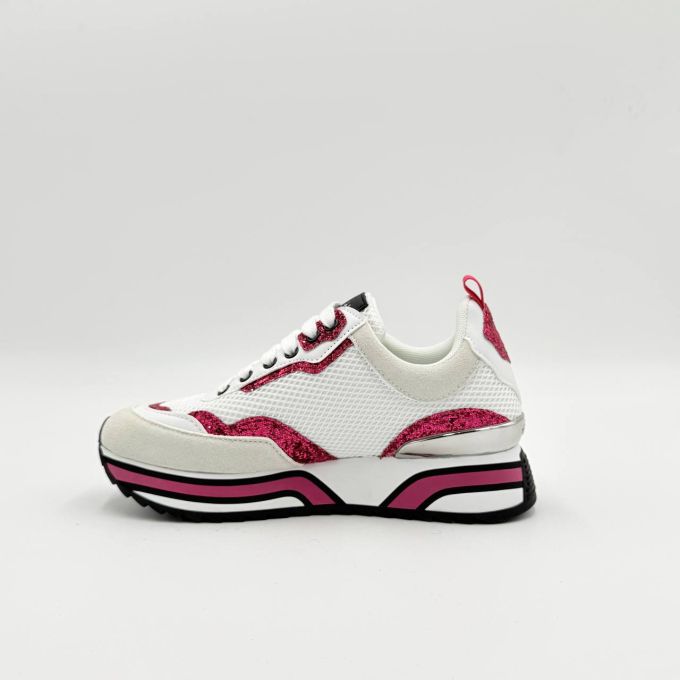 Кроссовки женские Gaëlle Paris SNEAKERS PLATFORM IN TESSUTO E PELLE White with pink glitter