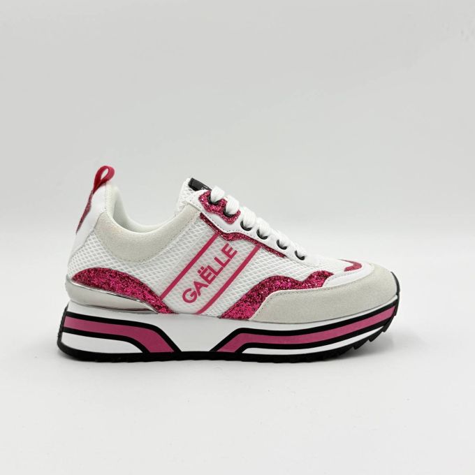 Кросівки жіночі Gaëlle Paris SNEAKERS PLATFORM IN TESSUTO E PELLE White with pink glitter